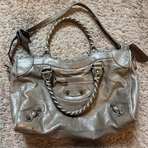 Balenciaga Metallic Gray Shoulder Bag